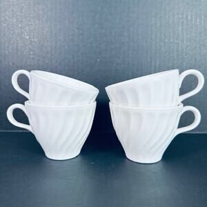 Sheffield Bone Classic Camille Tea Cups set of 4 White Embossed Swirl Coffee VTG